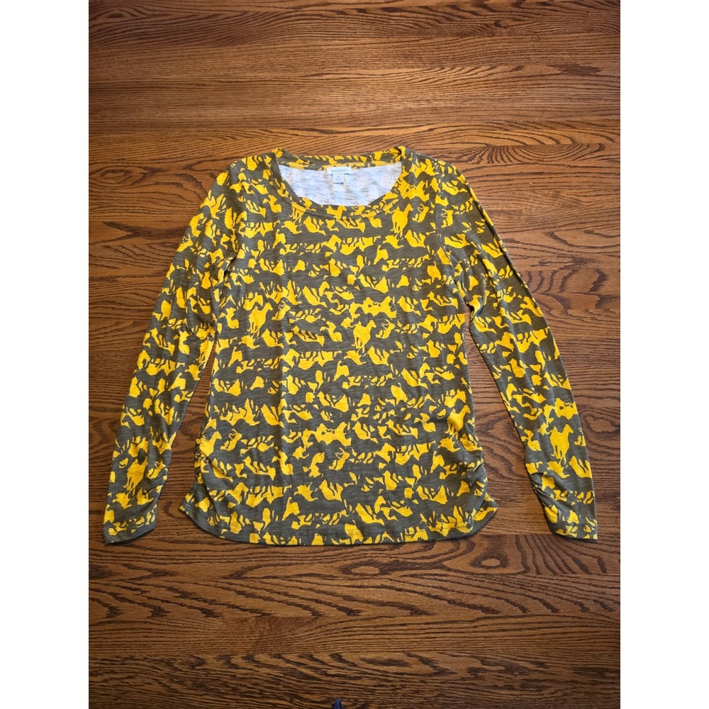 Sundance Free Spirit All-Over Horse Print Long Sleeve Tee Shirt Womens XS Yellow
